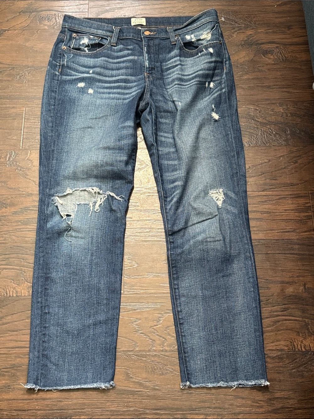 J. Crew Dark Blue Distressed Boyfriend Jeans